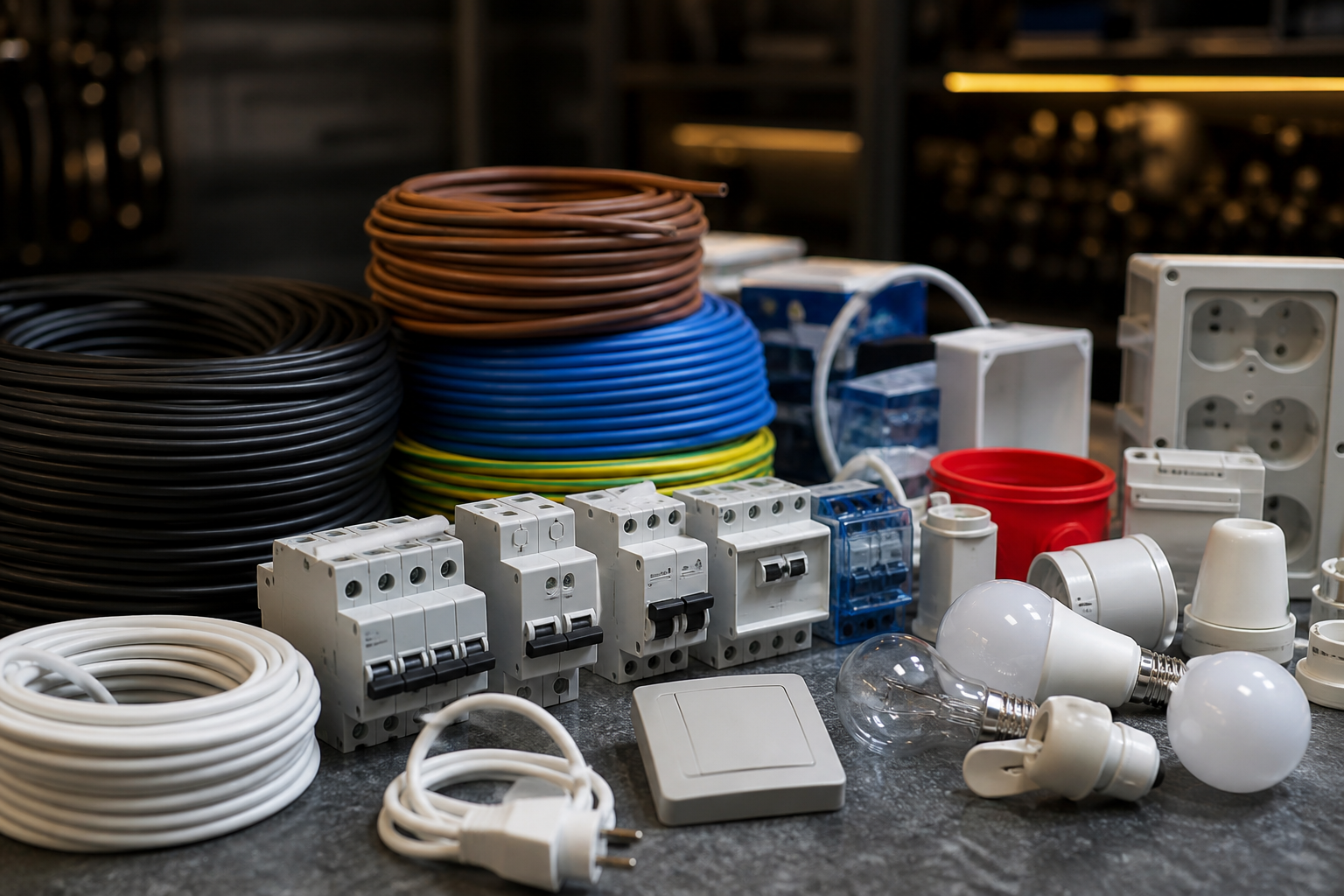 Cables, focos y material eléctrico